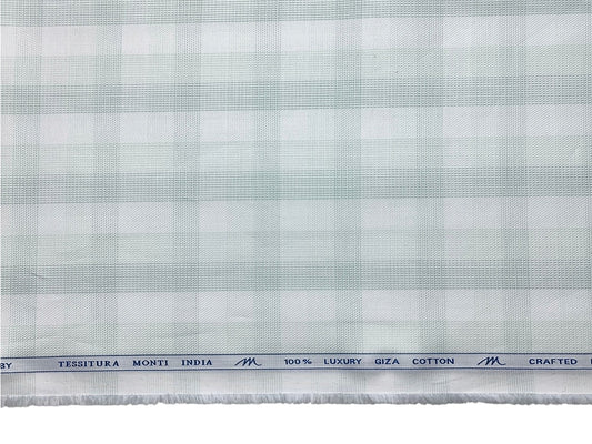 Tessitura Monti 100% Premium Giza Cotton Shirting Fabric (Light Green, Patterned Checks)