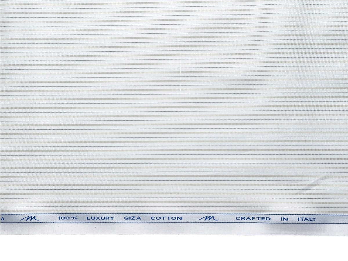 Tessitura Monti 100% Premium Giza Cotton Shirting Fabric (White , Beige & Brown, Stripes)