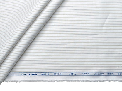 Tessitura Monti 100% Premium Giza Cotton Shirting Fabric (White , Beige & Brown, Stripes)