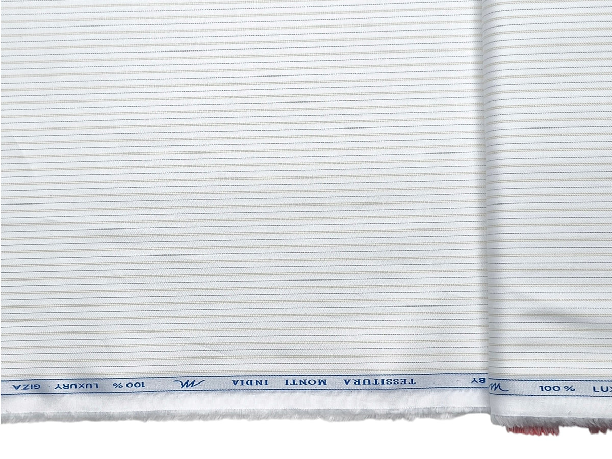 Tessitura Monti 100% Premium Giza Cotton Shirting Fabric (White , Beige & Brown, Stripes)