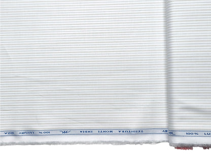 Tessitura Monti 100% Premium Giza Cotton Shirting Fabric (White , Beige & Brown, Stripes)