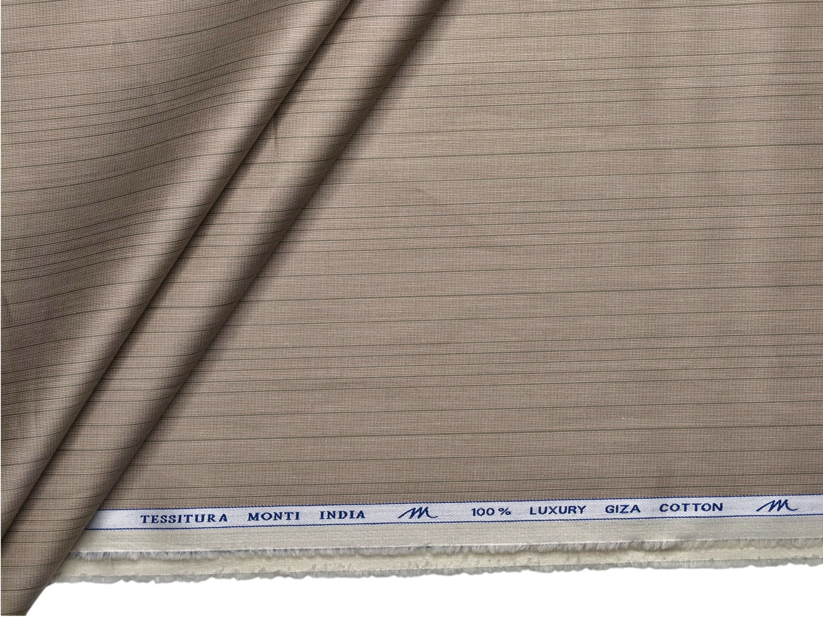 Tessitura Monti 100% Premium Giza Cotton Shirting Fabric (Sand, Stripes)