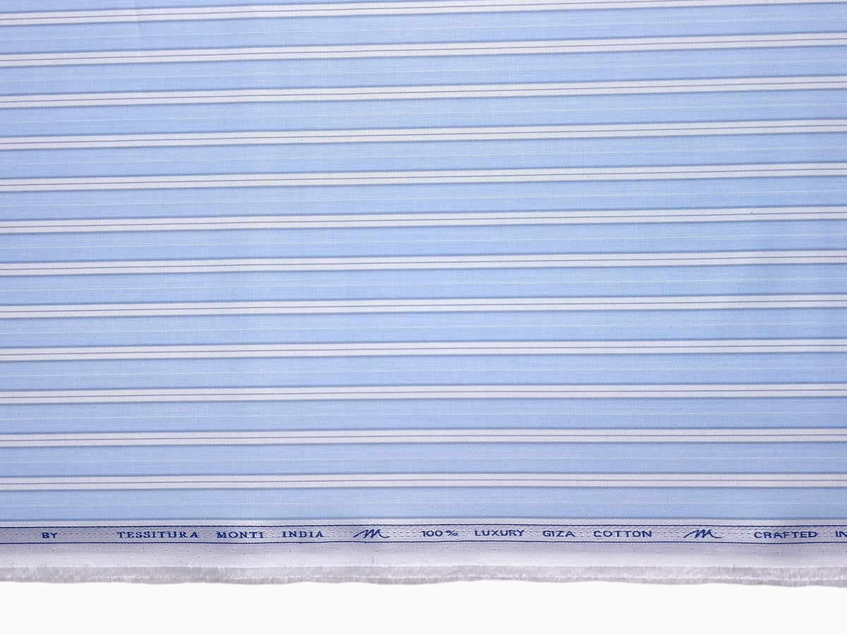 Tessitura Monti 100% Premium Giza Cotton Shirting Fabric (Blue & White, Stripes)