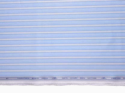 Tessitura Monti 100% Premium Giza Cotton Shirting Fabric (Blue & White, Stripes)
