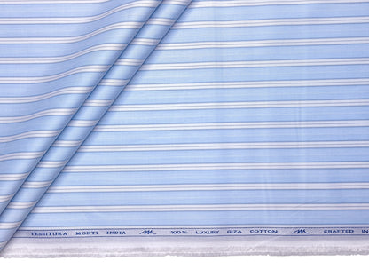 Tessitura Monti 100% Premium Giza Cotton Shirting Fabric (Blue & White, Stripes)