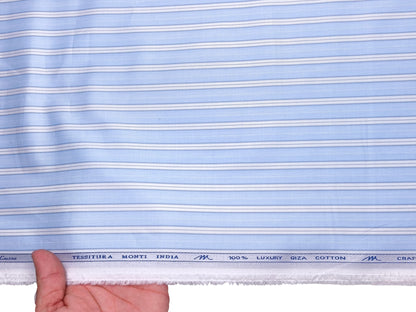Tessitura Monti 100% Premium Giza Cotton Shirting Fabric (Blue & White, Stripes)
