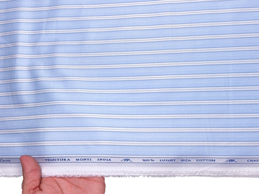 Tessitura Monti 100% Premium Giza Cotton Shirting Fabric (Blue & White, Stripes)