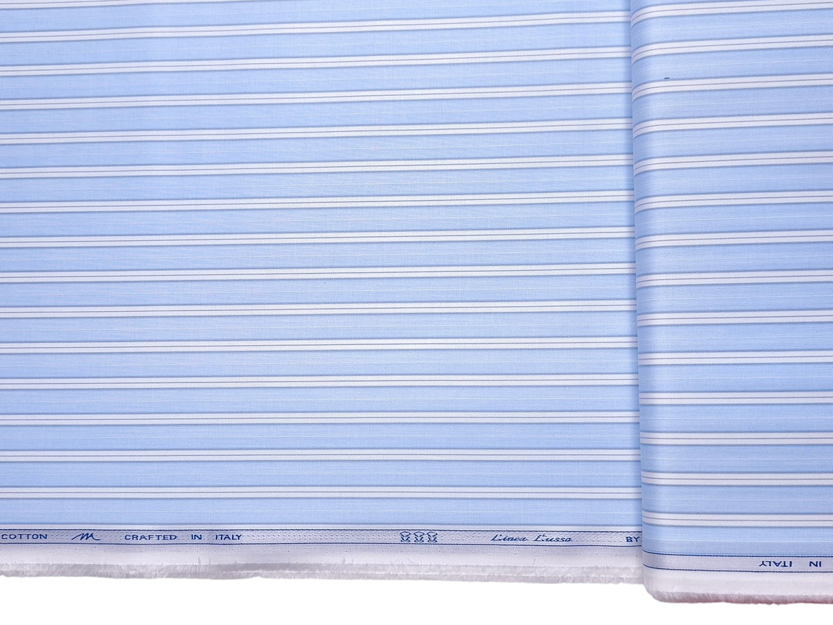 Tessitura Monti 100% Premium Giza Cotton Shirting Fabric (Blue & White, Stripes)