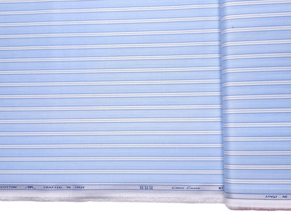 Tessitura Monti 100% Premium Giza Cotton Shirting Fabric (Blue & White, Stripes)