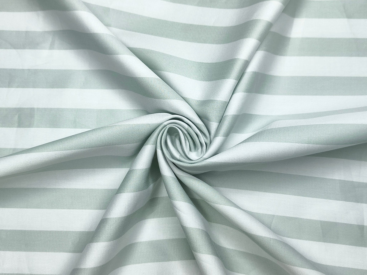 Tessitura Monti 100% Premium Giza Cotton Shirting Fabric (White & Sage Green , Stripes)