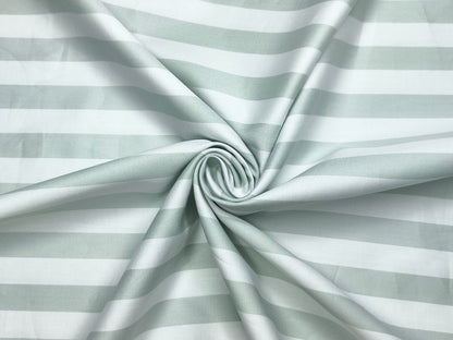 Tessitura Monti 100% Premium Giza Cotton Shirting Fabric (White & Sage Green , Stripes)