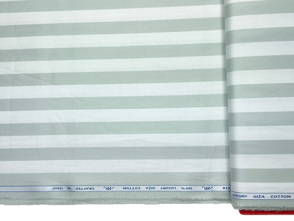 Tessitura Monti 100% Premium Giza Cotton Shirting Fabric (White & Sage Green , Stripes)