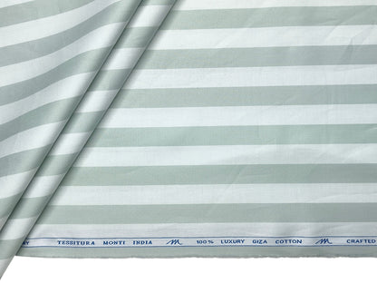 Tessitura Monti 100% Premium Giza Cotton Shirting Fabric (White & Sage Green , Stripes)