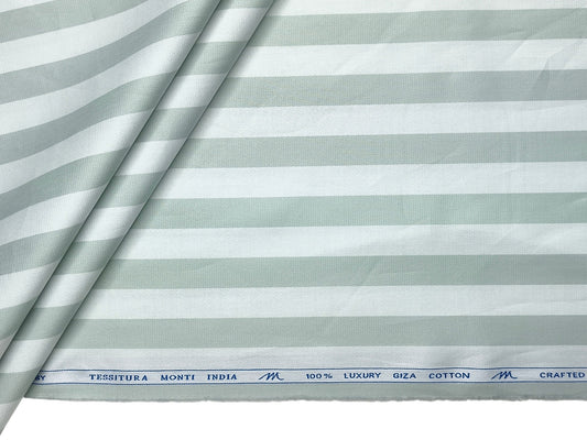 Tessitura Monti 100% Premium Giza Cotton Shirting Fabric (White & Sage Green , Stripes)