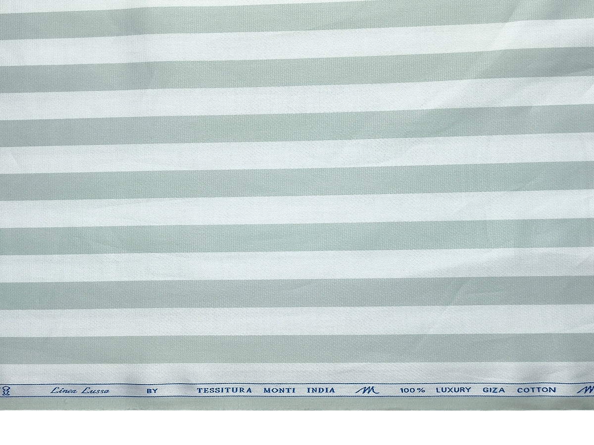 Tessitura Monti 100% Premium Giza Cotton Shirting Fabric (White & Sage Green , Stripes)