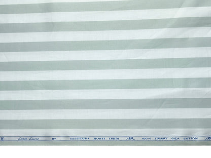 Tessitura Monti 100% Premium Giza Cotton Shirting Fabric (White & Sage Green , Stripes)