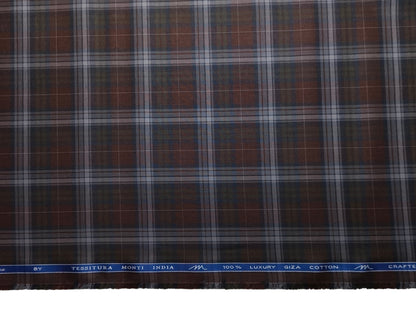 Tessitura Monti 100% Premium Giza Cotton Shirting Fabric (Rust & Dark Blue, Checks)
