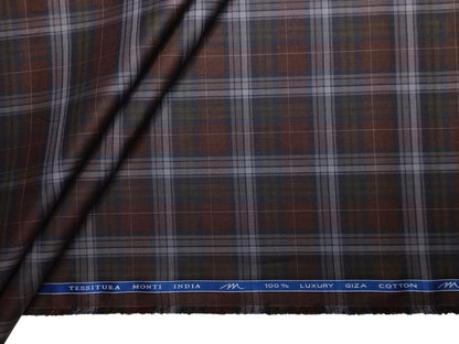 Tessitura Monti 100% Premium Giza Cotton Shirting Fabric (Rust & Dark Blue, Checks)