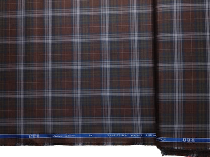 Tessitura Monti 100% Premium Giza Cotton Shirting Fabric (Rust & Dark Blue, Checks)