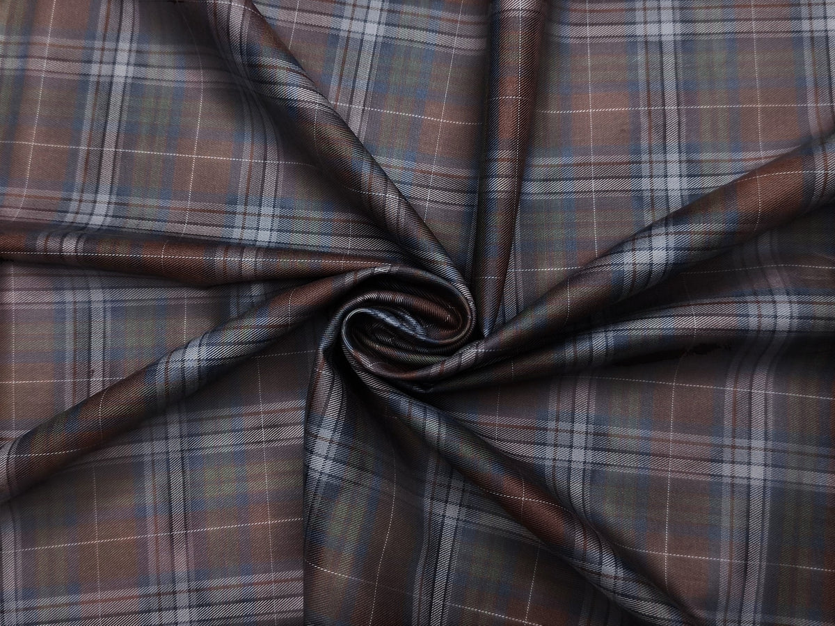 Tessitura Monti 100% Premium Giza Cotton Shirting Fabric (Rust & Dark Blue, Checks)