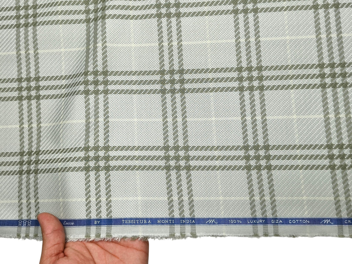 Tessitura Monti 100% Premium Giza Cotton Shirting Fabric (Light Pista, Patterned Checks)