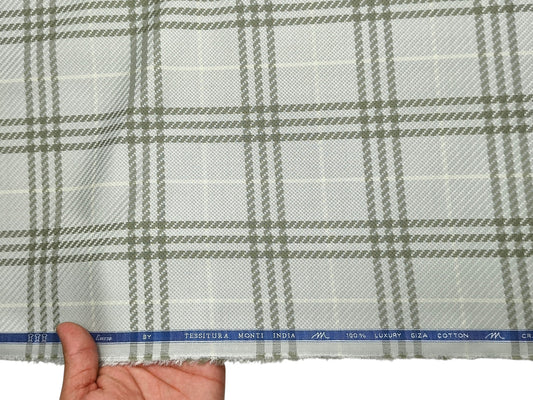 Tessitura Monti 100% Premium Giza Cotton Shirting Fabric (Light Pista, Patterned Checks)