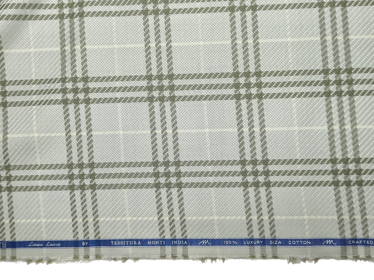 Tessitura Monti 100% Premium Giza Cotton Shirting Fabric (Light Pista, Patterned Checks)