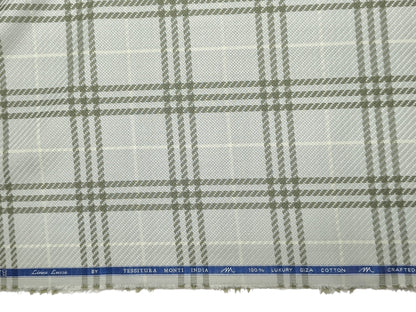 Tessitura Monti 100% Premium Giza Cotton Shirting Fabric (Light Pista, Patterned Checks)
