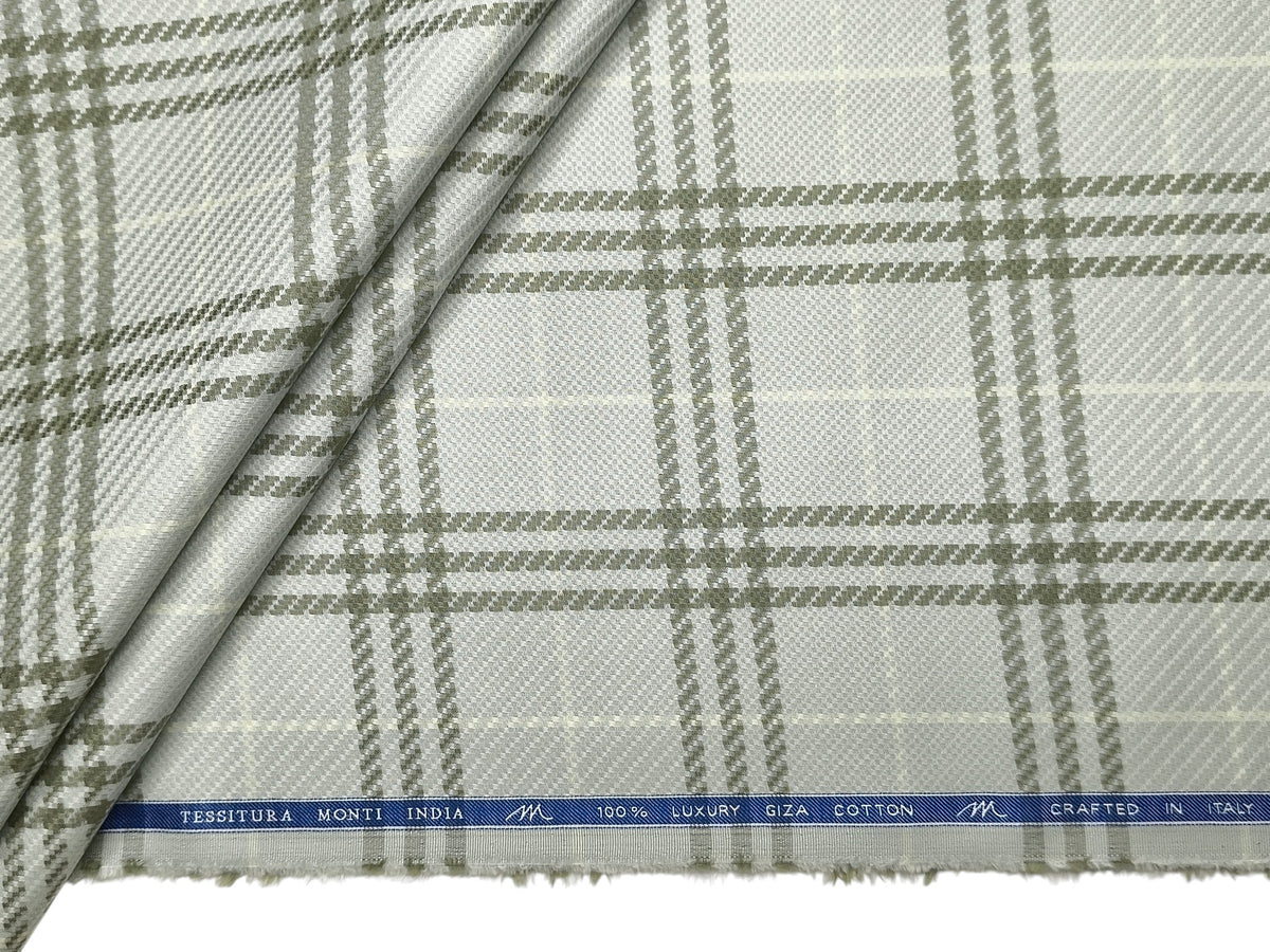 Tessitura Monti 100% Premium Giza Cotton Shirting Fabric (Light Pista, Patterned Checks)