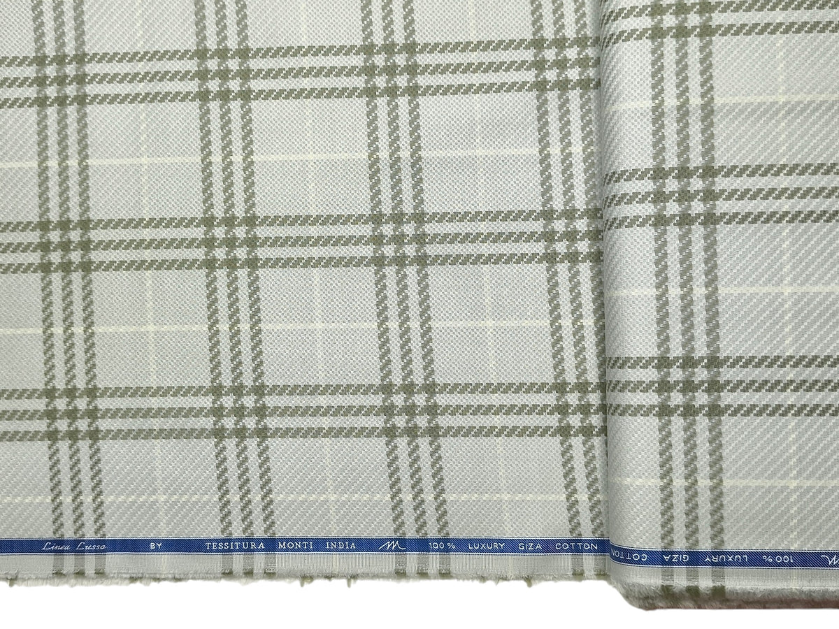 Tessitura Monti 100% Premium Giza Cotton Shirting Fabric (Light Pista, Patterned Checks)
