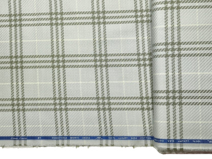 Tessitura Monti 100% Premium Giza Cotton Shirting Fabric (Light Pista, Patterned Checks)