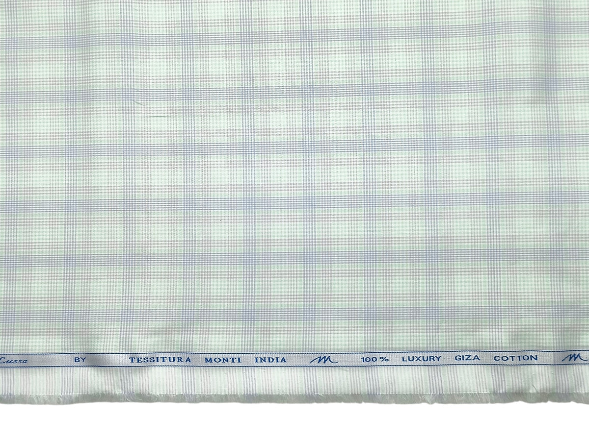 Tessitura Monti 100% Premium Giza Cotton Shirting Fabric (Light Green, Multichecks)