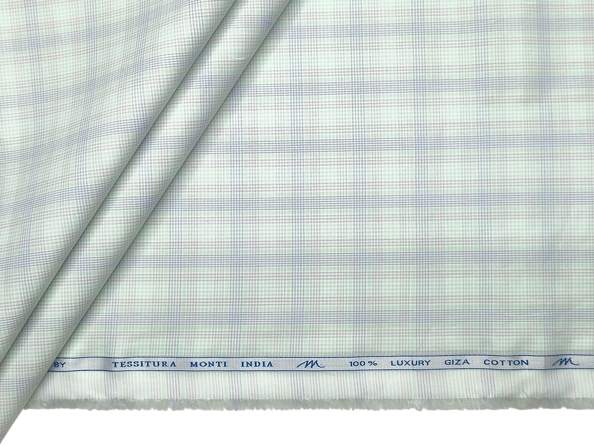 Tessitura Monti 100% Premium Giza Cotton Shirting Fabric (Light Green, Multichecks)