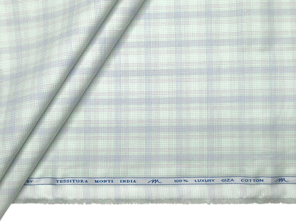 Tessitura Monti 100% Premium Giza Cotton Shirting Fabric (Light Green, Multichecks)