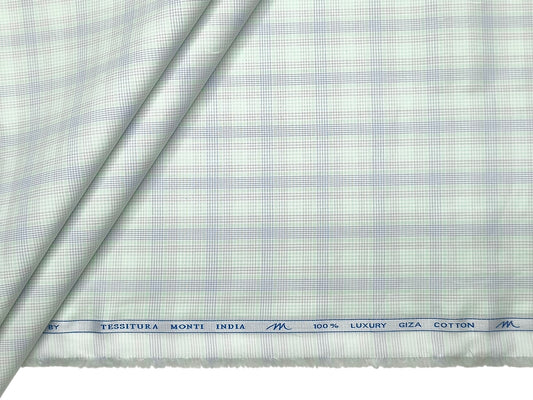 Tessitura Monti 100% Premium Giza Cotton Shirting Fabric (Light Green, Multichecks)