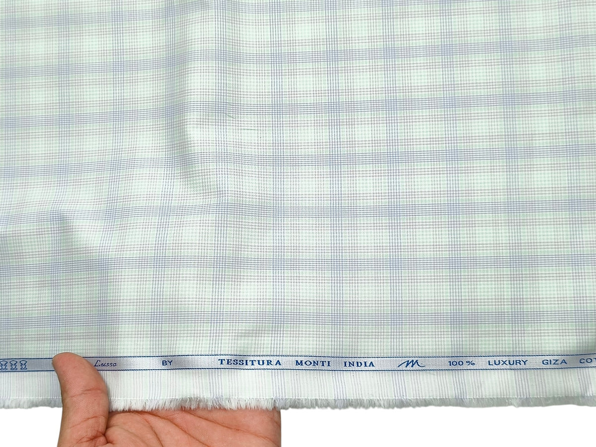 Tessitura Monti 100% Premium Giza Cotton Shirting Fabric (Light Green, Multichecks)