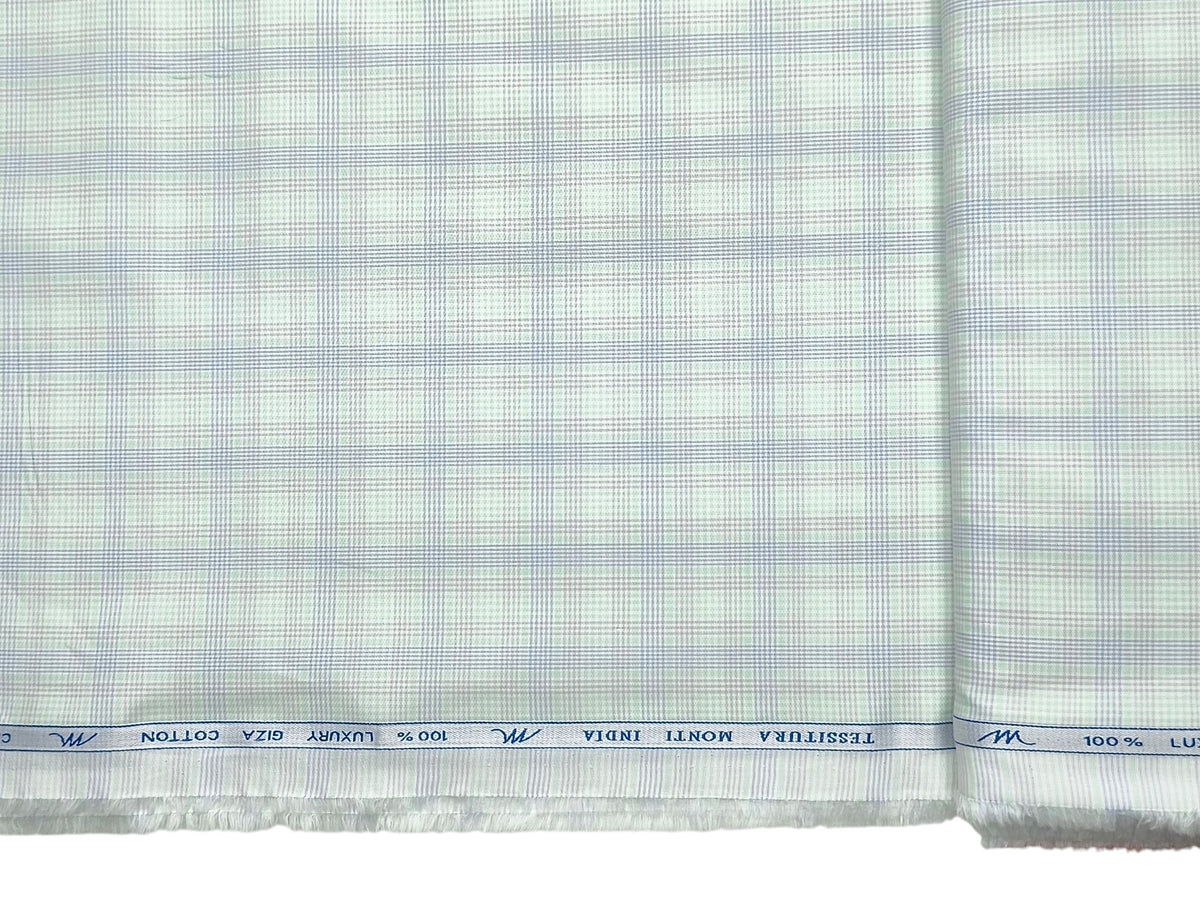 Tessitura Monti 100% Premium Giza Cotton Shirting Fabric (Light Green, Multichecks)