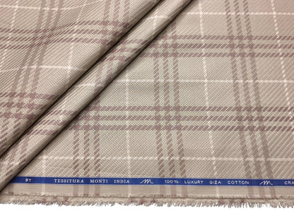 Tessitura Monti 100% Premium Giza Cotton Shirting Fabric (Beige & Brown, Patterned Checks)