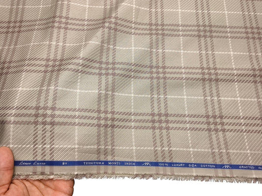 Tessitura Monti 100% Premium Giza Cotton Shirting Fabric (Beige & Brown, Patterned Checks)