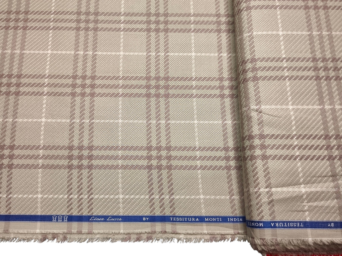 Tessitura Monti 100% Premium Giza Cotton Shirting Fabric (Beige & Brown, Patterned Checks)