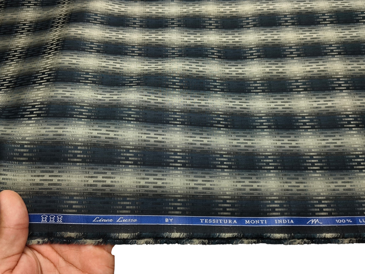 Tessitura Monti 100% Premium Giza Cotton Shirting Fabric (Teal Green, Patterned)