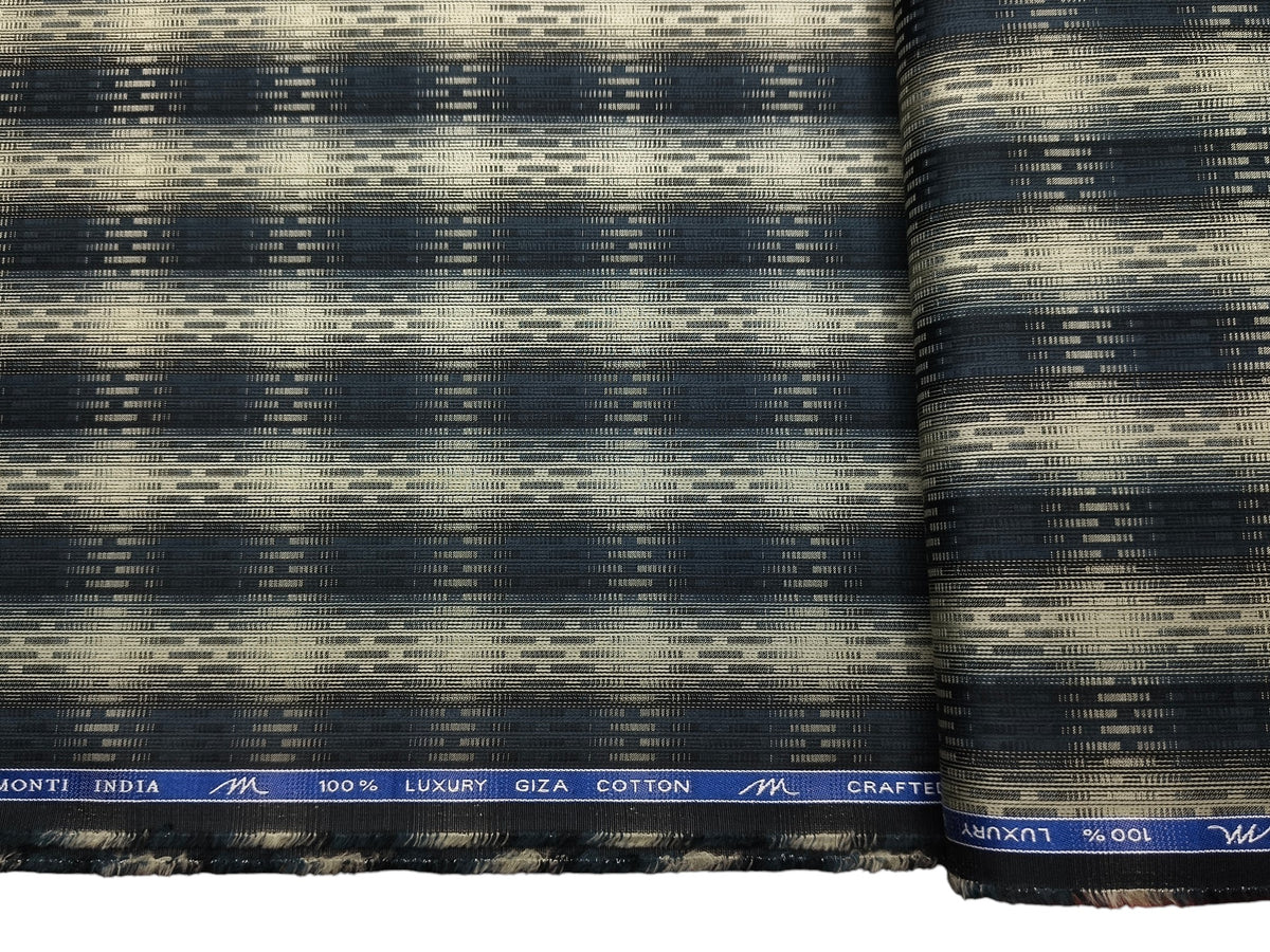 Tessitura Monti 100% Premium Giza Cotton Shirting Fabric (Teal Green, Patterned)
