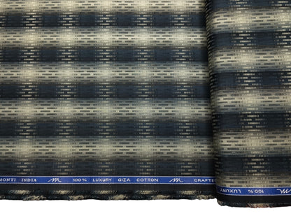 Tessitura Monti 100% Premium Giza Cotton Shirting Fabric (Teal Green, Patterned)