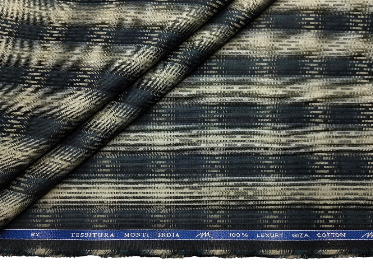 Tessitura Monti 100% Premium Giza Cotton Shirting Fabric (Teal Green, Patterned)