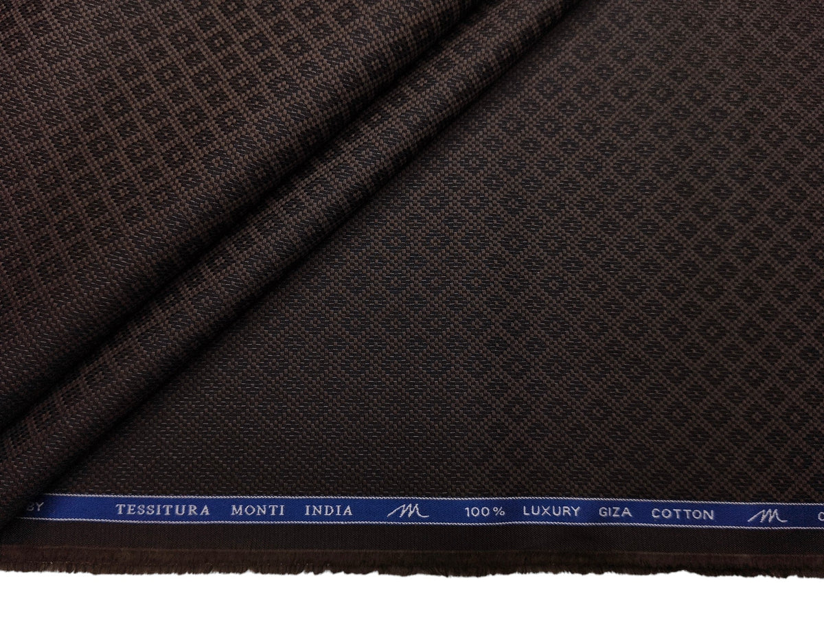 Tessitura Monti 100% Premium Giza Cotton Shirting Fabric (Brown, Jacquard)