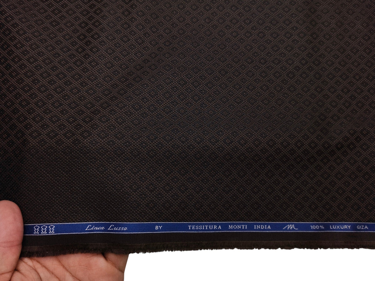 Tessitura Monti 100% Premium Giza Cotton Shirting Fabric (Brown, Jacquard)