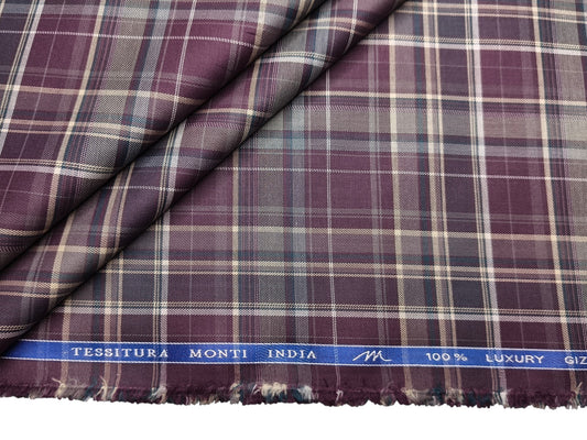 Tessitura Monti 100% Premium Giza Cotton Shirting Fabric (Deep Plum, Multichecks)