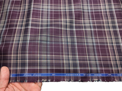 Tessitura Monti 100% Premium Giza Cotton Shirting Fabric (Deep Plum, Multichecks)