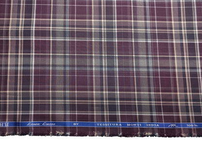 Tessitura Monti 100% Premium Giza Cotton Shirting Fabric (Deep Plum, Multichecks)