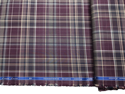 Tessitura Monti 100% Premium Giza Cotton Shirting Fabric (Deep Plum, Multichecks)